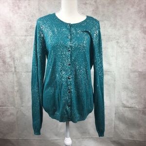 NWT Calvin Klein teal metallic cardigan sweater